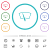 Windshield wiper flat color icons in circle shape outlines - Windshield wiper flat color icons in circle shape outlines. 12 bonus icons included.