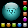 Windshield defrost icons in color illuminated spherical glass buttons on black background. Can be used to black or dark templates - Windshield defrost icons in color illuminated glass buttons