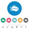 Check engine flat white icons on round color backgrounds. 6 bonus icons included. - Check engine flat round icons