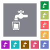 Drinking water square flat icons - Drinking water flat icons on simple color square backgrounds