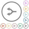 Split arrows left flat icons with outlines - Split arrows left flat color icons in round outlines on white background