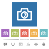 Camera flat white icons in square backgrounds. 6 bonus icons included. - Camera flat white icons in square backgrounds
