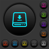 Download to hard drive dark push buttons with color icons - Download to hard drive dark push buttons with vivid color icons on dark grey background