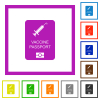 Vaccine passport flat color icons in square frames on white background - Vaccine passport flat framed icons