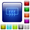 Rear window defrost icons in rounded square color glossy button set - Rear window defrost color square buttons