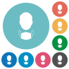 Face and medical mask flat round icons - Face and medical mask flat white icons on round color backgrounds