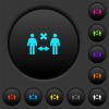 Incorrect social distancing dark push buttons with vivid color icons on dark grey background - Incorrect social distancing dark push buttons with color icons