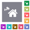 Home security square flat icons - Home security flat icons on simple color square backgrounds