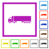 Camion flat color icons in square frames on white background - Camion flat framed icons