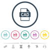 CAD file format flat color icons in round outlines. 6 bonus icons included. - CAD file format flat color icons in round outlines