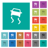 Slippery road dashboard indicator multi colored flat icons on plain square backgrounds. Included white and darker icon variations for hover or active effects. - Slippery road dashboard indicator square flat multi colored icons