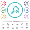 Share search flat color icons in circle shape outlines. 12 bonus icons included. - Share search flat color icons in circle shape outlines