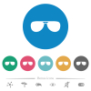 Aviator sunglasses flat white icons on round color backgrounds. 6 bonus icons included. - Aviator sunglasses flat round icons