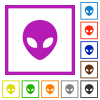 Alien head flat color icons in square frames on white background - Alien head flat framed icons