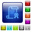 Digital certificate color square buttons - Digital certificate icons in rounded square color glossy button set