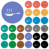 Glossy steaming frying pan round flat multi colored icons - Glossy steaming frying pan multi colored flat icons on round backgrounds. Included white, light and dark icon variations for hover and active status effects, and bonus shades.