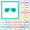 Aviator sunglasses with glosses flat color icons with quadrant frames on white background - Aviator sunglasses with glosses flat color icons with quadrant frames