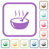 Glossy steaming bowl of soup with spoon simple icons in color rounded square frames on white background - Glossy steaming bowl of soup with spoon simple icons