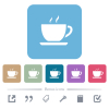 Cup of coffee white flat icons on color rounded square backgrounds. 6 bonus icons included - Cup of coffee flat icons on color rounded square backgrounds