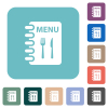 Menu with fork and knife rounded square flat icons - Menu with fork and knife white flat icons on color rounded square backgrounds