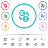 Dollar Euro money exchange flat color icons in circle shape outlines - Dollar Euro money exchange flat color icons in circle shape outlines. 12 bonus icons included.