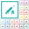 Certified vaccine flat color icons with quadrant frames on white background - Certified vaccine flat color icons with quadrant frames