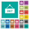 hanging table with 24h seven days a week square flat multi colored icons - hanging table with 24h seven days a week multi colored flat icons on plain square backgrounds. Included white and darker icon variations for hover or active effects.