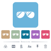 Aviator sunglasses with glosses white flat icons on color rounded square backgrounds. 6 bonus icons included - Aviator sunglasses with glosses flat icons on color rounded square backgrounds
