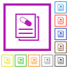Medical prescription flat color icons in square frames on white background - Medical prescription flat framed icons
