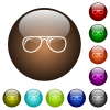 Glasses with glosses white icons on round glass buttons in multiple colors - Glasses with glosses color glass buttons