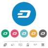 Dash digital cryptocurrency flat white icons on round color backgrounds. 6 bonus icons included. - Dash digital cryptocurrency flat round icons