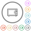 Microwave oven flat icons with outlines - Microwave oven flat color icons in round outlines on white background