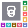 Kettlebel 10 Kg flat icons on simple color square backgrounds - Kettlebel 10 Kg square flat icons