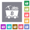 Bitcoin cryptocurrency mining with treasure square flat icons - Bitcoin cryptocurrency mining with treasure flat icons on simple color square backgrounds