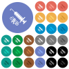 Certified vaccine round flat multi colored icons - Certified vaccine multi colored flat icons on round backgrounds. Included white, light and dark icon variations for hover and active status effects, and bonus shades.