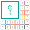Single tennis racket flat color icons with quadrant frames on white background - Single tennis racket flat color icons with quadrant frames