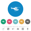 Helicopter silhouette flat white icons on round color backgrounds. 6 bonus icons included. - Helicopter silhouette flat round icons