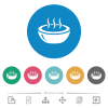 Glossy steaming bowl flat white icons on round color backgrounds. 6 bonus icons included. - Glossy steaming bowl flat round icons