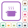 Steaming glossy pot simple icons - Steaming glossy pot simple icons in color rounded square frames on white background