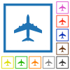 Passenger aircraft flat color icons in square frames on white background - Passenger aircraft flat framed icons