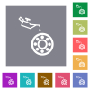 Oiler can and bearings square flat icons - Oiler can and bearings flat icons on simple color square backgrounds