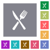 Fork and knife in crossed position flat icons on simple color square backgrounds - Fork and knife in crossed position square flat icons