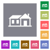 Family house flat icons on simple color square backgrounds - Family house square flat icons