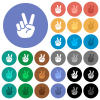 Victory sign hand gesture multi colored flat icons on round backgrounds. Included white, light and dark icon variations for hover and active status effects, and bonus shades. - Victory sign hand gesture round flat multi colored icons