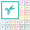 Barber scissors flat color icons with quadrant frames on white background - Barber scissors flat color icons with quadrant frames