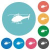 Helicopter silhouette flat white icons on round color backgrounds - Helicopter silhouette flat round icons