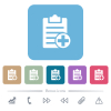 Add new note white flat icons on color rounded square backgrounds. 6 bonus icons included - Add new note flat icons on color rounded square backgrounds