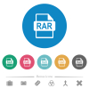 RAR file format flat white icons on round color backgrounds. 6 bonus icons included. - RAR file format flat round icons