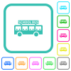 school bus with passengers side view vivid colored flat icons in curved borders on white background - school bus with passengers side view vivid colored flat icons