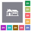 Family house flat icons on simple color square backgrounds - Family house square flat icons